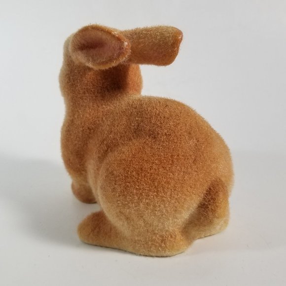 Flocked Fuzzy Rabbit Figurine Ceramic Brown Vintage 1960s Bunny - Picture 4 of 9